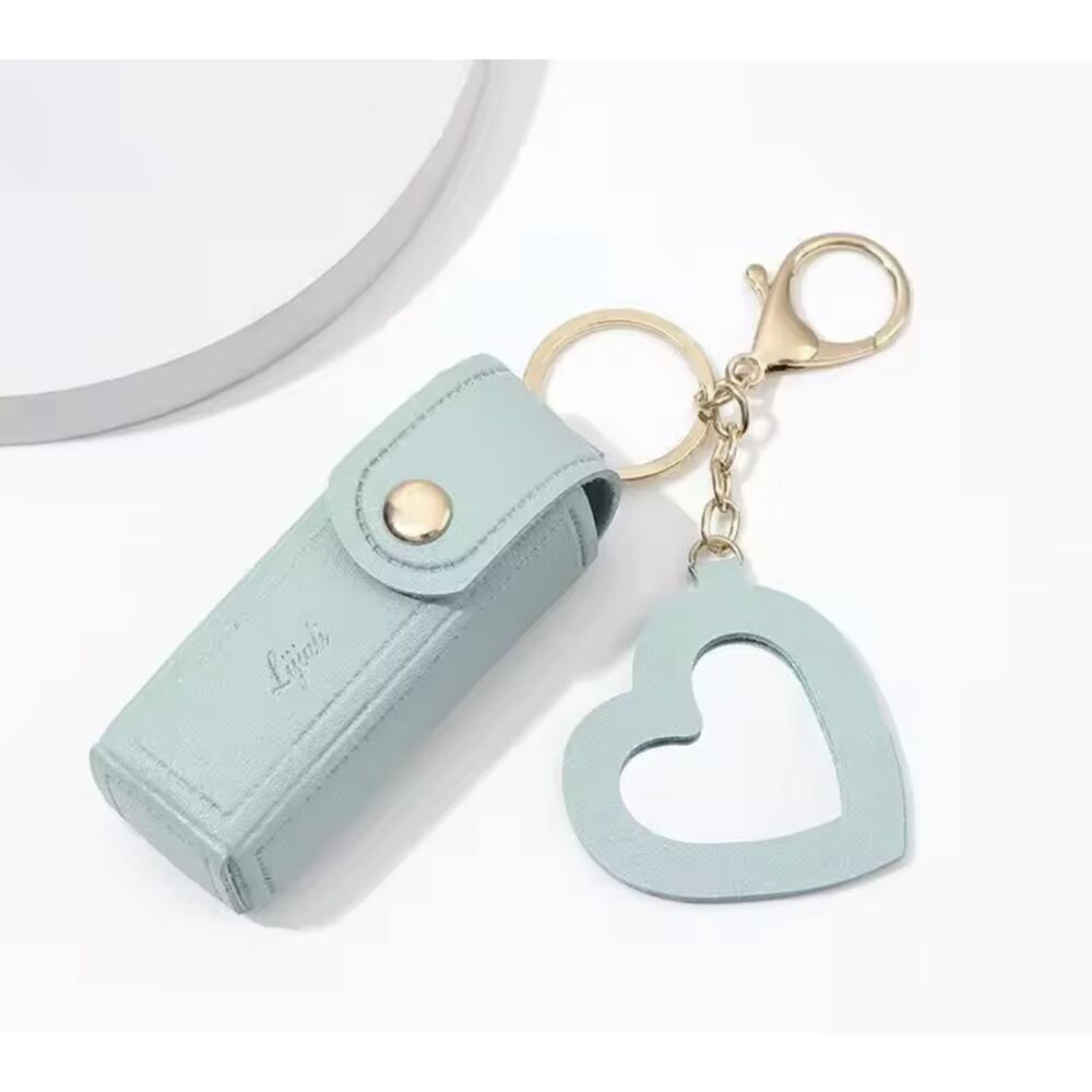 Green Faux Leather Keychain Holder New | Fits Lipstick or Small Mace
